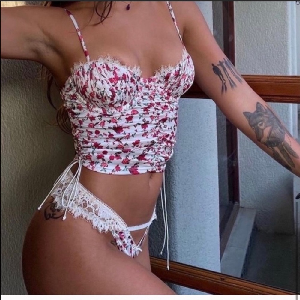 For Love and Lemons Corset Top Cropped Floral Medium M